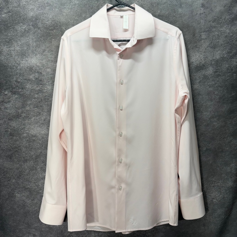 State & Liberty Light Pink Button Up Performance Dress Shirt Size L Long Sleeve